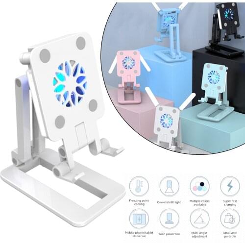 3 in 1 Foldable Phone Holder Adjustable Tablet Holder Stand with Fan Fill Light For Smart Phone GDeals