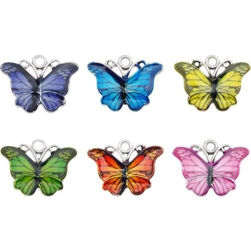 Julie Wang 6PCS Enamel Small Butterfly Charms 6 Colors Alloy White K Tone Butterfly Pendant Bracelet Jewelry Making Accessory