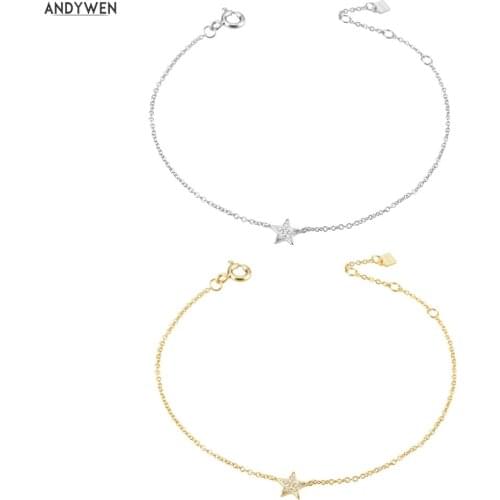 ANDYWEN 2020 New 925 Sterling Silver Gold Starry Sky Spakle Star Linked CZ Zircon Chain Bracelet Women Fine Jewelry Luxury