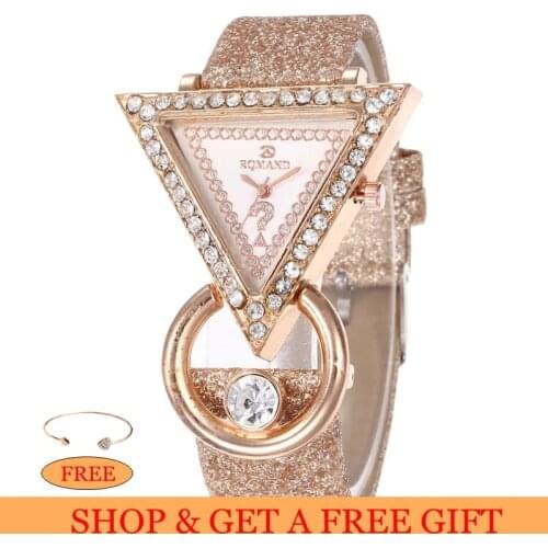 Dropshipping Women Watches Top Brand Luxury Diamond Wrist Watch for Women Glitter Leather Triangle Ladies Clocks Zegarek Damski