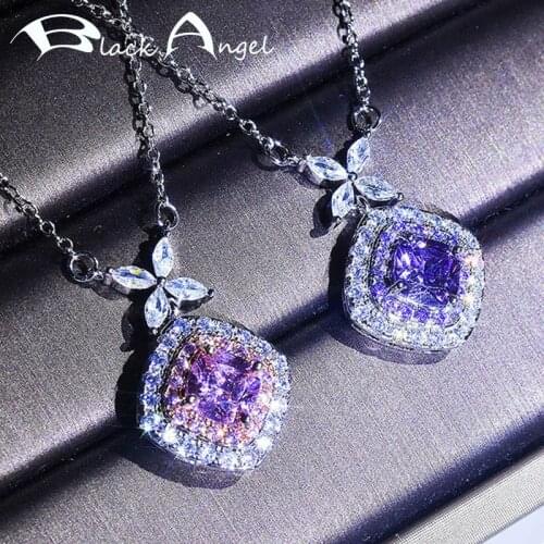 BLACK ANGEL 925 Sterling Silver Luxury Butterfly Pendant Citrine Amethyst Pink Crystal Women Necklace Jewelry Christmas Gift