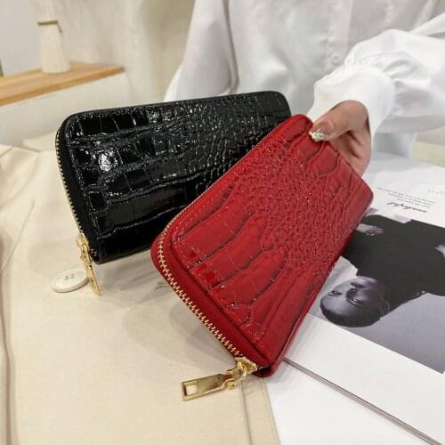 Designer Women PU Leather Alligator Pattern Evening Clutch Money Phone Bag Ladies Vintage Zipper Multilayers Purse Long Wallet