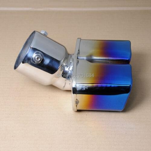 For Car Burnt Colorful Square Dual Slant Exhaust Muffler Tail Pipe Tip Inlet 73mm [QP1048]