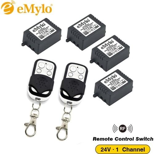 EMylo RF 24V Smart Wireless Remote Control Light Switch 433Mhz One Transmitter 4X1 Channel Relays Lamp Intelligent Switches