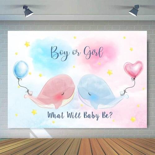 Whale Gender Reveal Backdrop for Photography Balloon Party Decoration Supplies Blue and Pink Background Boy Girl Theme Reveal