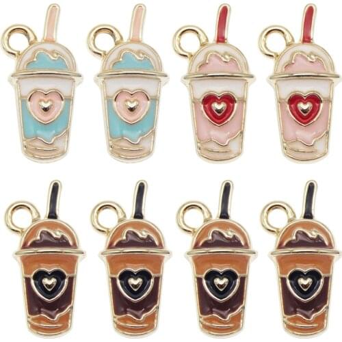 Julie Wang 12pcs Alloy Enamel Juice Bottle Donut Charms Drink Foods Pendant For Women Bracelet Earrings Jewelry Making Accessory
