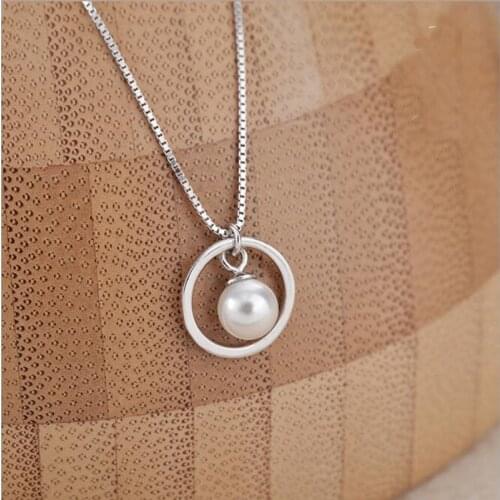 Beautiful Fashion 925 Sterling Silver Jewelry Female Korean Transshipment Pearl Circle Pendant Necklace H273