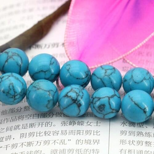 Blue Turkey stone black lines round 12mm loose beads 15 inches DIY fit fashion jewelry making bracelet necklace