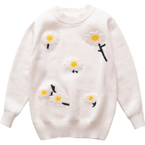 Cute flowers sweater for girls clothes 2019 Autumn Winter girls sweaters children clothing kids clothes pullovers 3 colors 4-14Y
