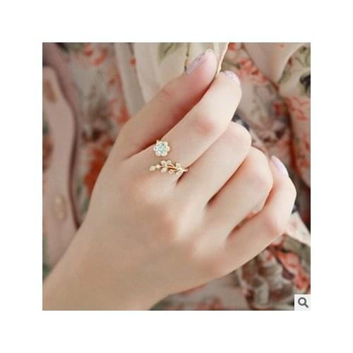 Fashion temperament twisted leaves wishful flower opening ring index finger ring female jewelry