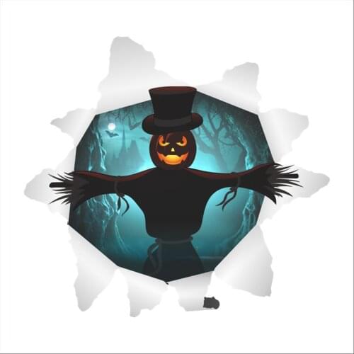 Cartoon Pumpkin Lantern 3d Broken Hole Wall Stickers For Home Decoration Festival Halloween Mural Art Diy Pvc Poster Kids Decals