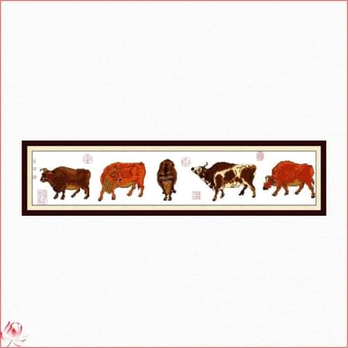 Five Oxen Pictures Cross Stitch Kit 14CT 11CT Canvas DIY Animal Pattern Needlework Embroidery Kit Home Decoration Painting