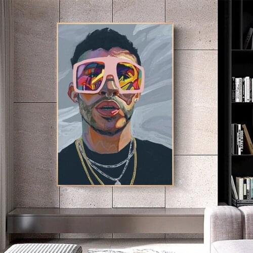 Bad Bunny Rapper Posters Graffiti Bad Bunny Wall Art Canvas Painting and Prints Picture for Living Room Home Bedroom Music Gifts
