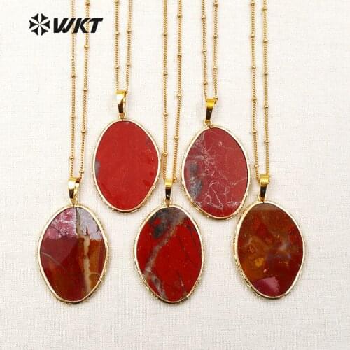 WT-N1101 WKT New Arrival Natural Stone Oval Shape Metal Pendants Necklace Brass Chokers Necklace For Women Jewelry
