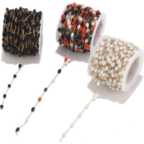 New mixed color Glass Bead Chain for Necklace Bracelet Making golden stainless steel box chains