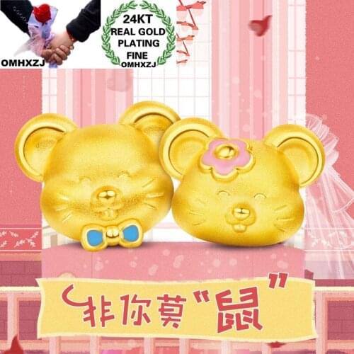 OMHXZJ Wholesale CA469 European Fashion Fine Lover Party Birthday Wedding Gift Cat 24KT Gold DIY Accessories Bracelet Charm Bead