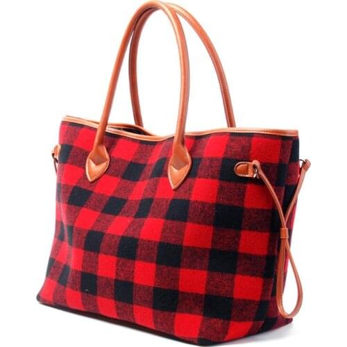 Wholesale Domil Endless Plaid Large Woman Tote Bag Fashion Flannel Buffalo Check Handbag Tartan Check Pattern Tote Bag