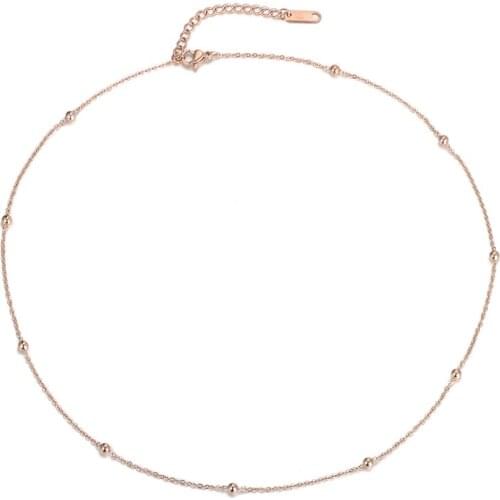 JeeMango Creative Round Beads & Squares Chain & Link Necklaces Jewelry Titanium Steel Chokers Necklace For Women Collier N18062