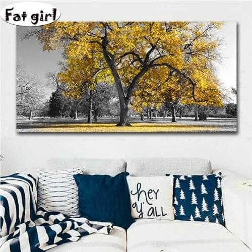 Landscape Wall Painting diamond embroidery Yellow Tree 5D DIY diamond painting mosaic Rhinestone cross stitch large size decor
