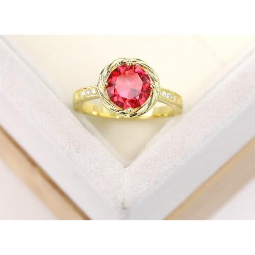 Popular European and American S925 silver plated gold fashion wedding ring rose zircon red crystal jewelry womens luxury gifts