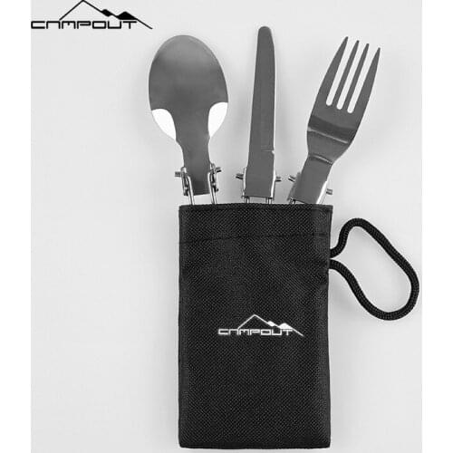 Portable Outdoor Stainless Steel Folded Fork Spoon Knife Picnic Camping Dinnerware Tableware Utensils Cutlery for Travel Hiking