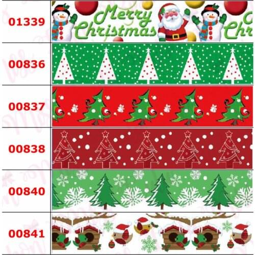 16mm-75mm Christmas Series Santa Claus Cartoon Bell Printed Grosgrain/Foe Ribbon DIY Hair Bowknots Party Decor 50yards/roll