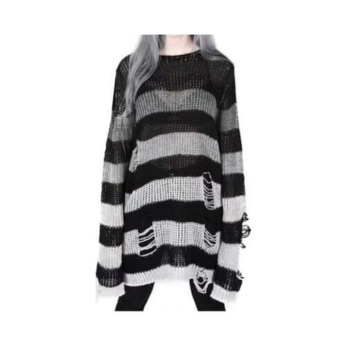 Ruibbit Black Gradient Mujer Jersey Gothic Grunge Striped Knitted Sweater Women Long Pullovers Loose Thin Punk Sweaters Jumpers