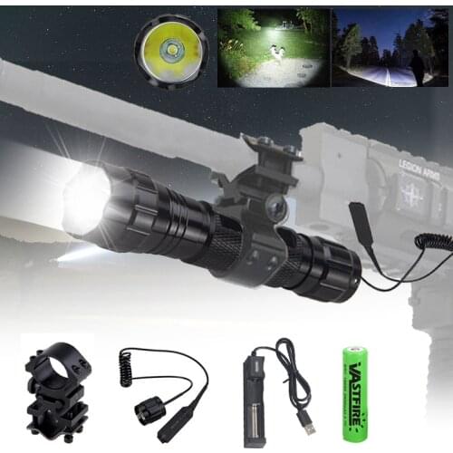 Tactical T6 LED Light Set 1 Mode Predator Hunting Flashlight +Scope Mount+USB Charger+Remote Switch for Fishing Camping