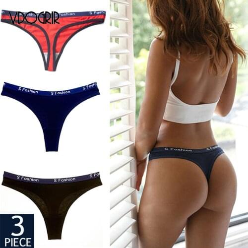 VDOGRIR 3Pcs/lot Womens Cotton Sports Panties Underwear Seamless Thongs Low Waist Woman Letter G-String Comfort Lady Lingerie