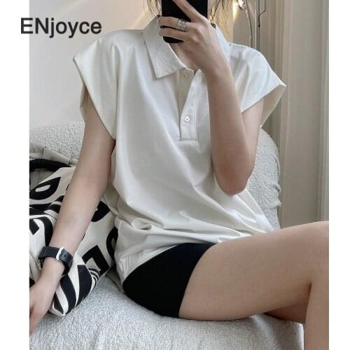 European and American Classic Polo Collar Shirts Women Sleeveless Shoulder Pad Vest Loose Thin Blouse White Tops Summer 2021