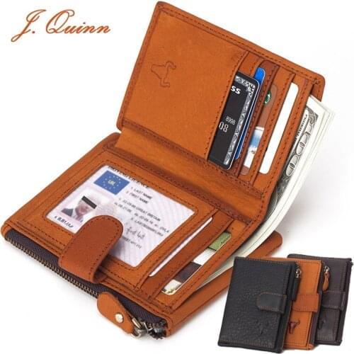 J.Quinn Vintage Mens Wallets Coin Pocket Genuine Leather Wallet for Men Card Photo Holder Short Bifold Zipper Hasp Purse New
