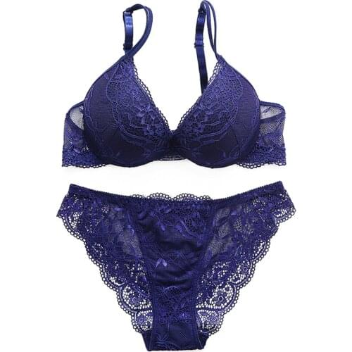 YANDW brand ABC cup sexy Lingerie push up bra set women fashion lace underwear panty intimate noble girl BLUE bra brief sets