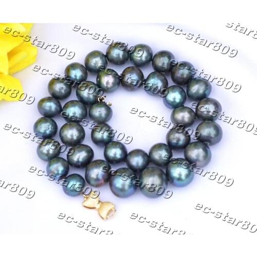 Z11404 Big 17"~32“ 15mm Round Black Edison Keshi Pearl Necklace Bowknot