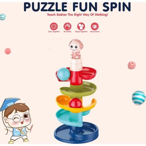 Fun Rolling Ball Rainbow Stacked Revolving Track Plastic 1-2 Year Old Neonatal Educational Toy for Children Montessori