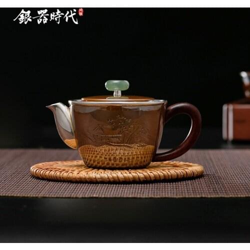 Ag999 Sterling Silver and Copper Teapot Kitchen Utensils Built-in Filter Handmade Coffee Tea Pot
