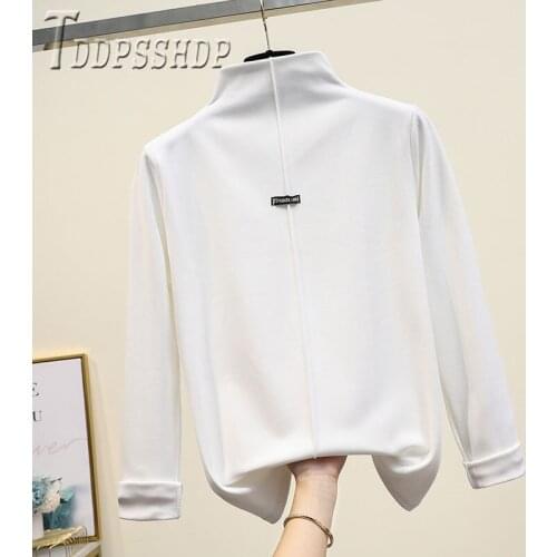 2019 Lining With Fluff Solid Color Women T Shirt Autumn Winter Warm Female Bottoming Tee Shirts