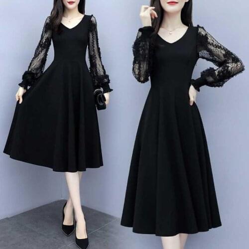 Women Dresses 2021 Womens Lace Long Sleeve Dress Dress Vestido De Mujer Femme Robe