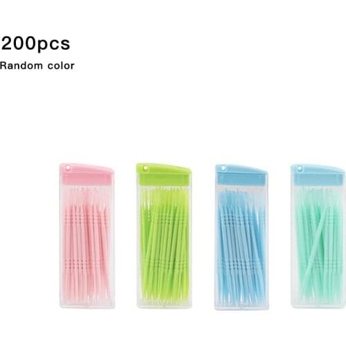 200PCS/Lot Disposable PP Food Grade Toothpicks Teeth Cleaning Dental Floss Travel Double-headed Floss Sticks Color Random