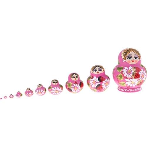 Strawberry Girls Printed Russian Babushka Matryoshka Nesting Dolls 10 Pieces