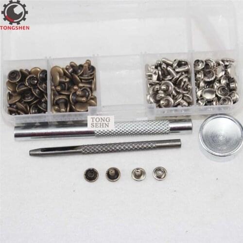 100Set Metal Double Cap Round Rapid Rivet Spike Stud Repair Nail With Tool Leather Rivets Double Cap Rivet Tubular Metal Studs