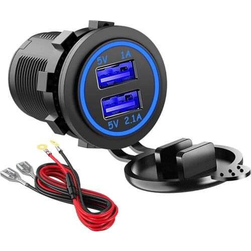12V/24V Waterproof Dual USB Ports Car Cigarette Charger Socket Power Adapter Outlet for Car Boat Marine Motorcycle Bus Truck