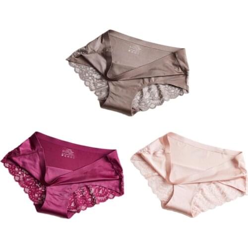 3 pcs/lot elegant luxury pearlescent cloth lace stitching sexy women underwear comfortable seamless ladies panties briefs