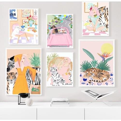 Abstract Girl Matisse Tiger Palm Leaf Fashion Posters Wall Art Canvas Painting Nordic Prints Wall Pictures For Living Room Decor