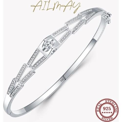 Ailmay Exquisite 925 Sterling Silver Hearts AAA Clear CZ Bracelets Classic Simple For Women Fine Jewelry Valentines Day GIFT