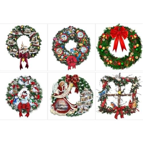 5D Diamond Painting DIY Festival Wreath Full Round Drill Holiday Picture Home Decoration Gift Christmas Hanging Painting 50x50cm