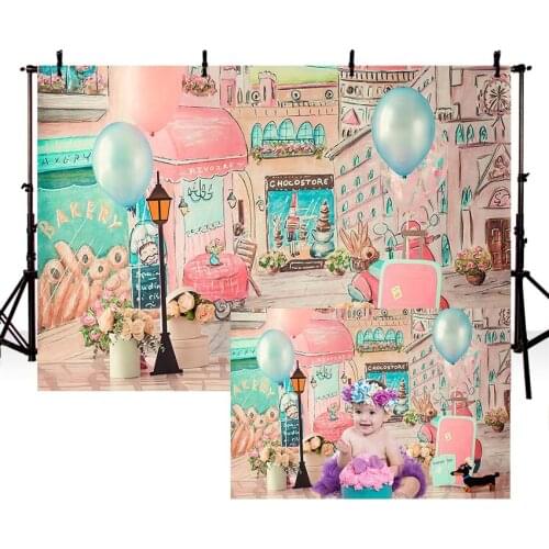 Avezano Newborn Baby Shower Backdrops Balloon Street Flower Shop Birthday Party Pink Photography Background Photo Studio Decor
