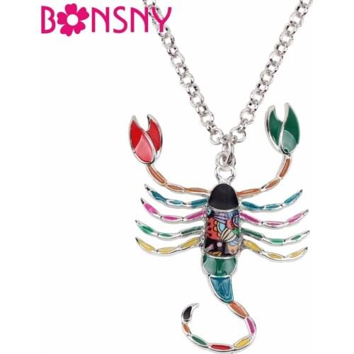 Bonsny Maxi Statement Metal Alloy Lucky Zodiac Scorpio Necklace Chain Choker Pendant Novelty New 2018 Enamel Jewelry For Women
