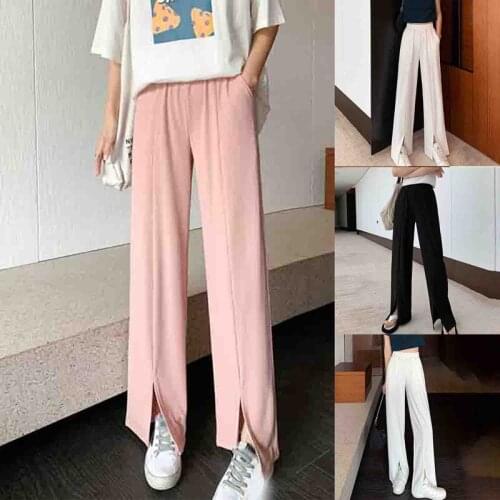 Womens Pants Fashion Loose Trousers For Female Straight Pants High Waist Casual Wide Leg Split Pants