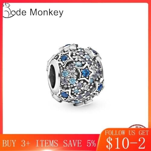 CodeMonkey Clear CZ Blue Star Relief Fit Original 3mm Bracelet & Dangle Hot Sale 100% Real 925 Sterling Silver Jewelry CMS1541