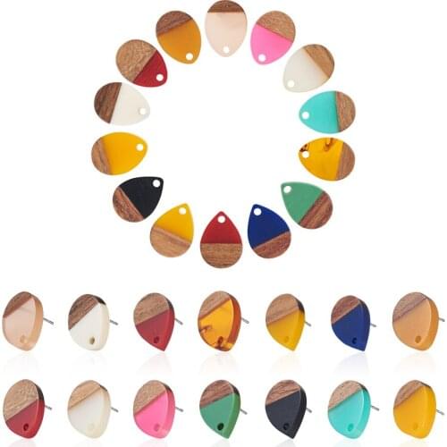 Wood Resin Stud Earring Findings with Stainless Steel Pins Teardrop Oval Earring Base DIY Vintage Earring Connectors Supplies